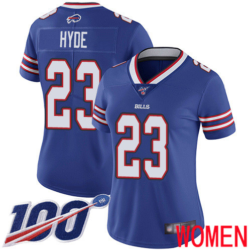 Women Buffalo Bills #23 Micah Hyde Royal Blue Team Color Vapor Untouchable Limited Player 100th Season NFL Jersey->women nfl jersey->Women Jersey